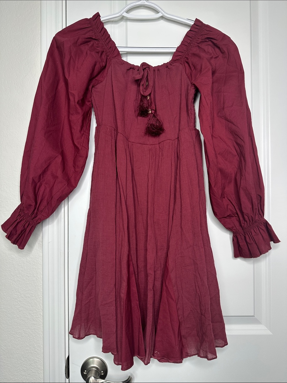 Chelsea & Violet Girls Boho Peasant Dress with Tassel Tie Deep Berry